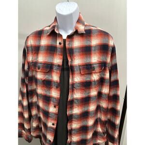 H&M L.O.G.G. Orange Black Plaid Flannel Shirt Men's Large Regular Fit